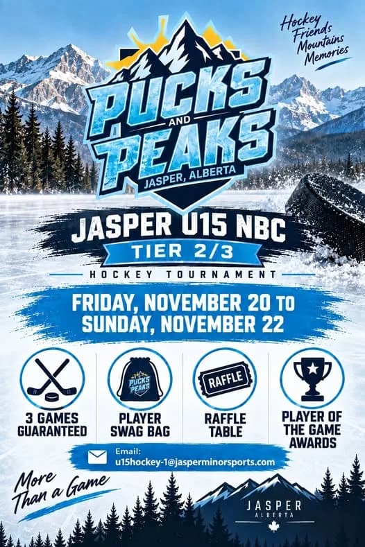 Poster for 2nd Annual Pucks & Peaks Hockey Tournament